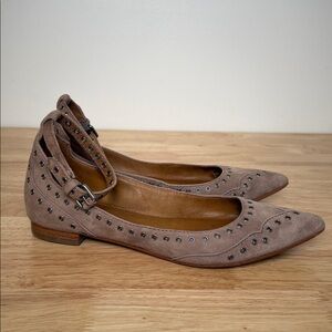 Size 6.5  | FRYE | Leather | Sienna Studded | Ankle Strap |pointed toe flats